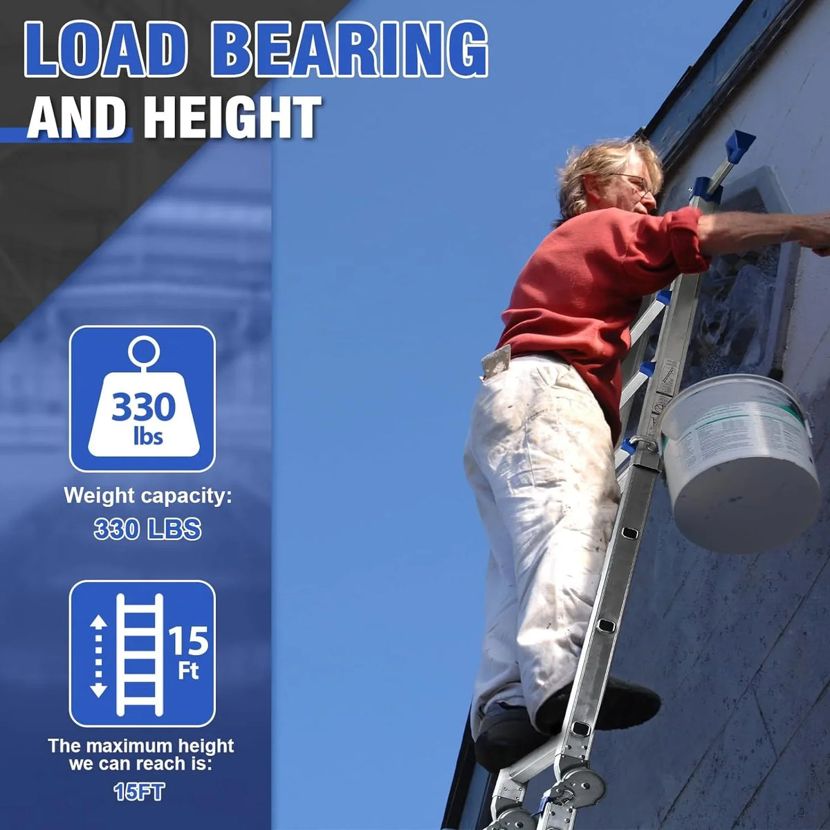 HBTower Ladder, A Frame 4 Step Extension Ladder, 14 Ft Multi Position Ladder with Removable Tool Tray and Stabilizer Bar, 330 lbs Capacity Telescoping Ladder for Household and Outdoor Work