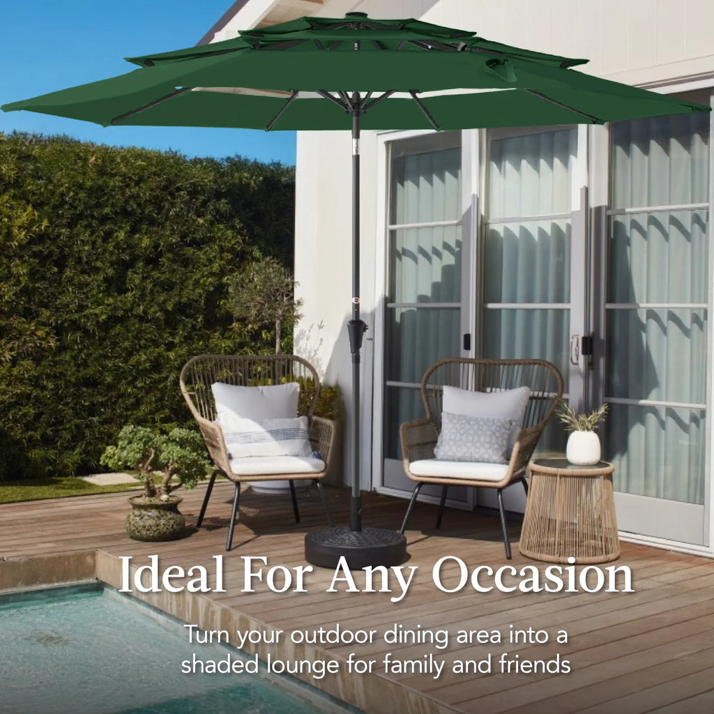 Best Choice Products 10ft 3-Tier Patio Umbrella, Market Sun Shade w/ Tilt Adjustment, Easy Crank - Red