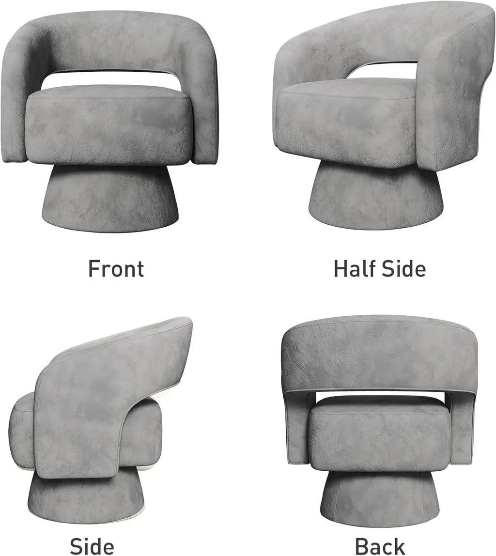 Bonzy Home 360° Swivel Barrel Chair, Velvet Accent Armchair for Living Room, Bedroom & Office, Gray
