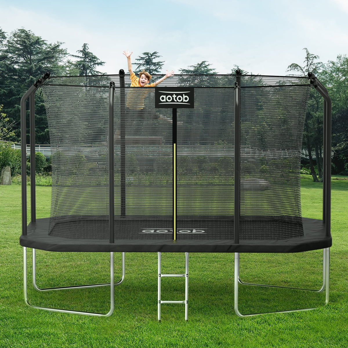 AOTOB 14X8FT Rectangle Trampoline - Perfect Outdoor Trampoline for Kids - Gymnastics Style Tranpoline with Enclosure Net - Supports Up to 440 lbs