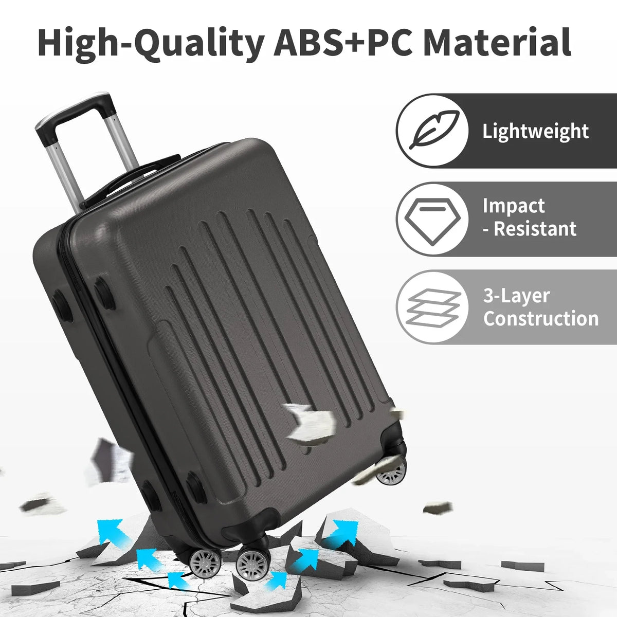 Red 3-Piece Hardshell Spinner Luggage Set (20in, 24in, 28in) - Large ABS Suitcase Set with 8 Wheels, Lightweight & Durable for Travel