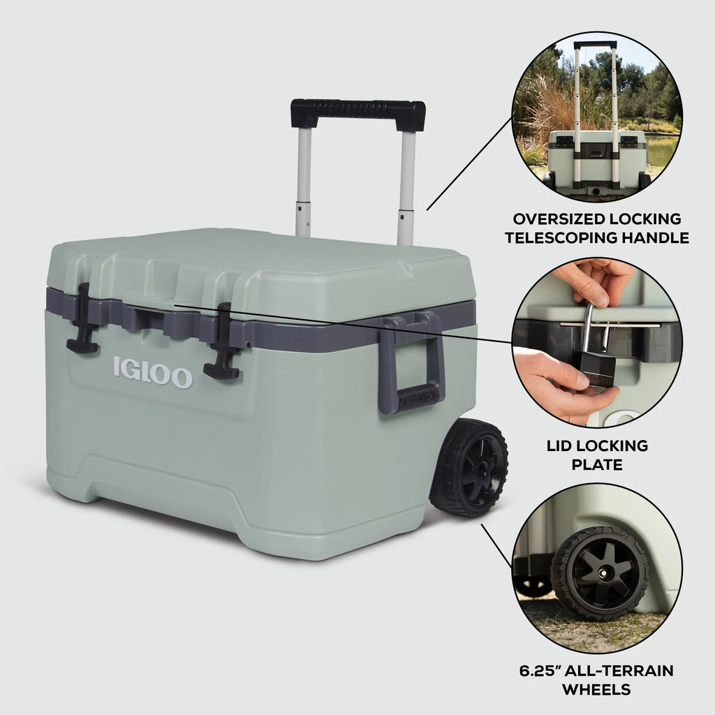 Igloo 52 QT Overland Ice Chest Cooler with Wheels, Gray