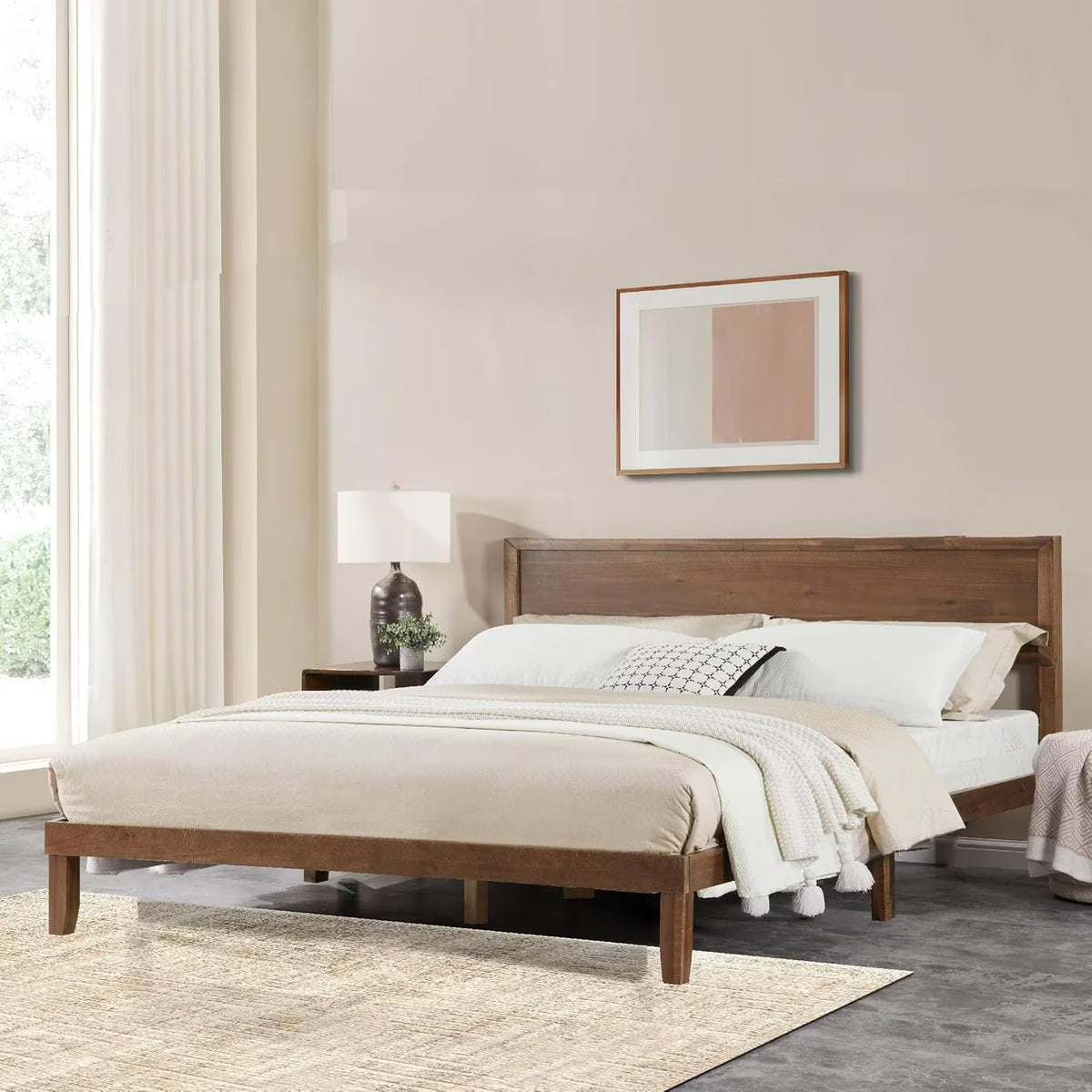 BISHE Wood King Size Bed Frame,Wooden King Platform Bed Frame with Headboard,Sturdy Rubber Modern Home Style Bed Frame for Bedroom, King