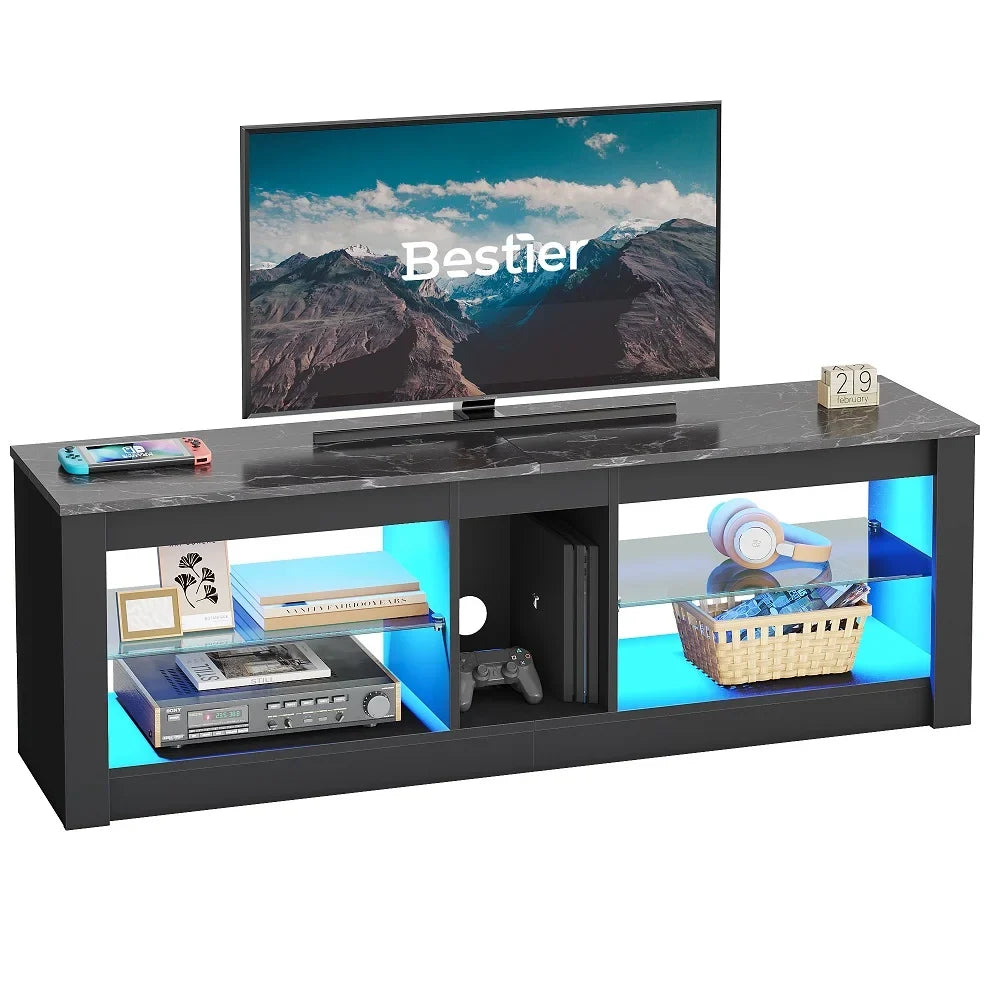 Bestier Entertainment Center with LED Lights TV Stand Media Console Table for TVs up to 60" in Light Grey