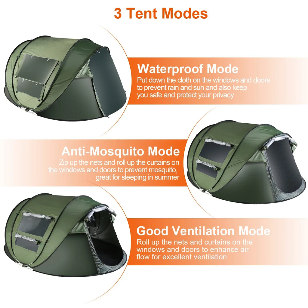 Tcbosik Easy Pop Up Tent for 5-8 Person, Automatic Setup Instant Family Tent with 2 Doors and 4 Mosquito Net Windows, Waterproof Camping Tent with Carry Bag for Hiking & Traveling, Khaki
