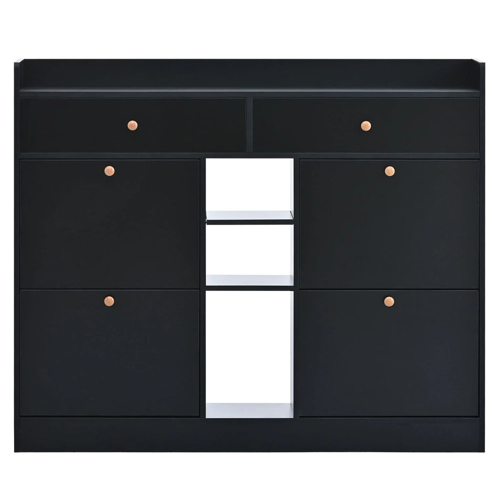 Aukfa Shoe Cabinet with 4 Flip Drawers and 2 Storage Drawers- Black