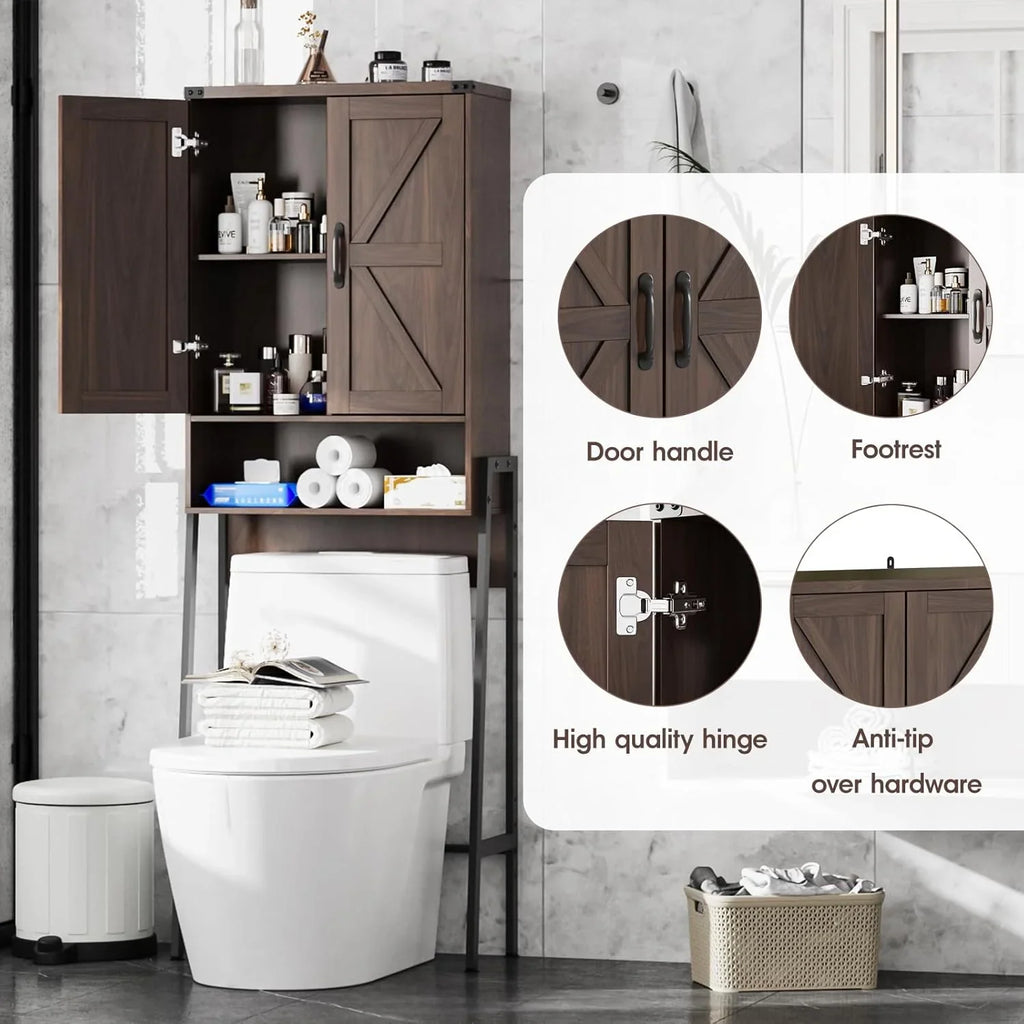 Vabches Over The Toilet Storage Cabinet, 68" H Farmhouse Freestanding Bathroom Storage Organizer with Double Doors & Storage Shelves