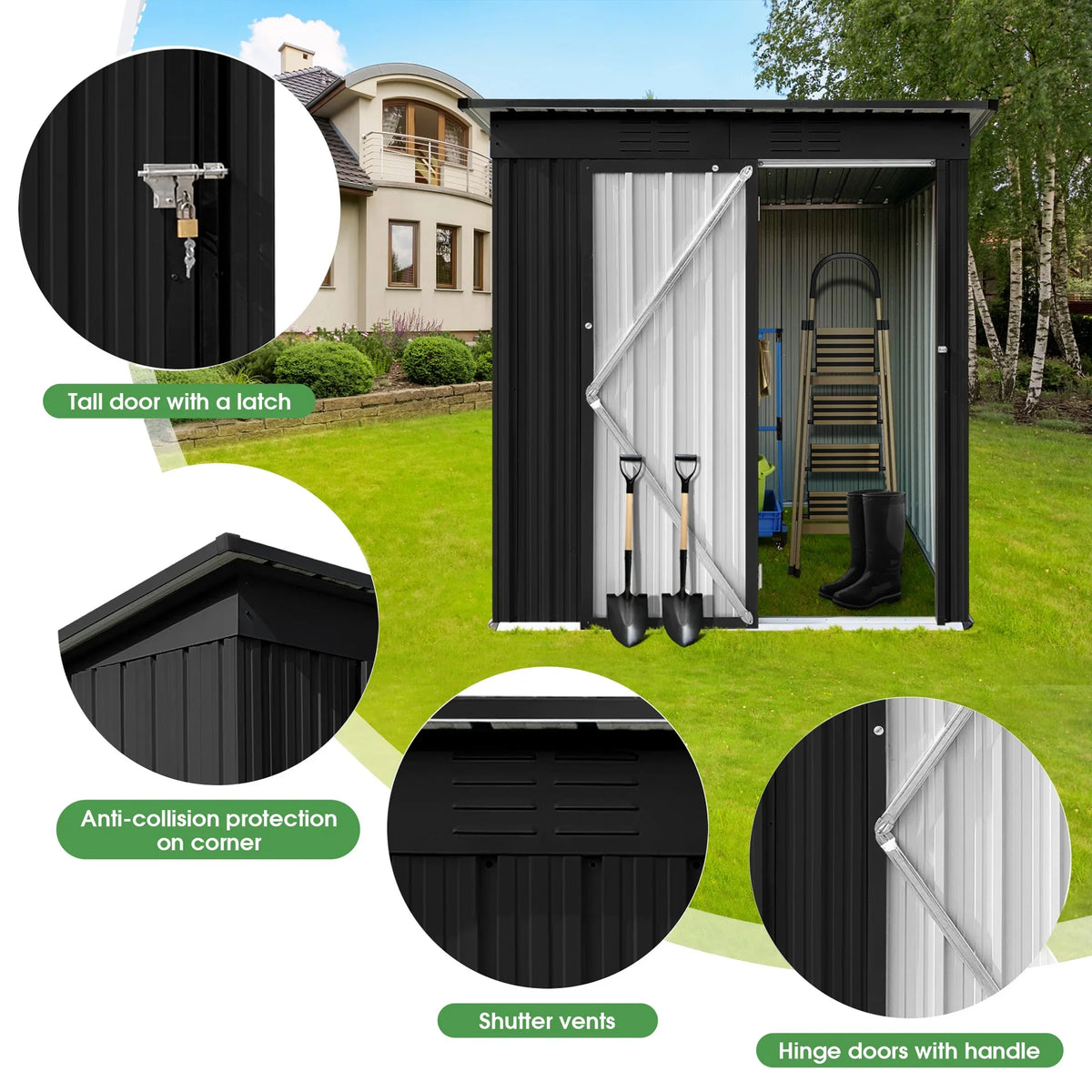 Aukfa Outdoor Storage Shed, 5 X 4 FT Metal Garden Shed, Waterproof Tool Shed for Backyard Patio, Brown