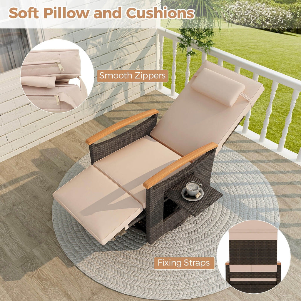 Costway Outdoor 360" Swivel Rattan Recliner Chair Patio Wicker Chaise Lounge Chair Beige