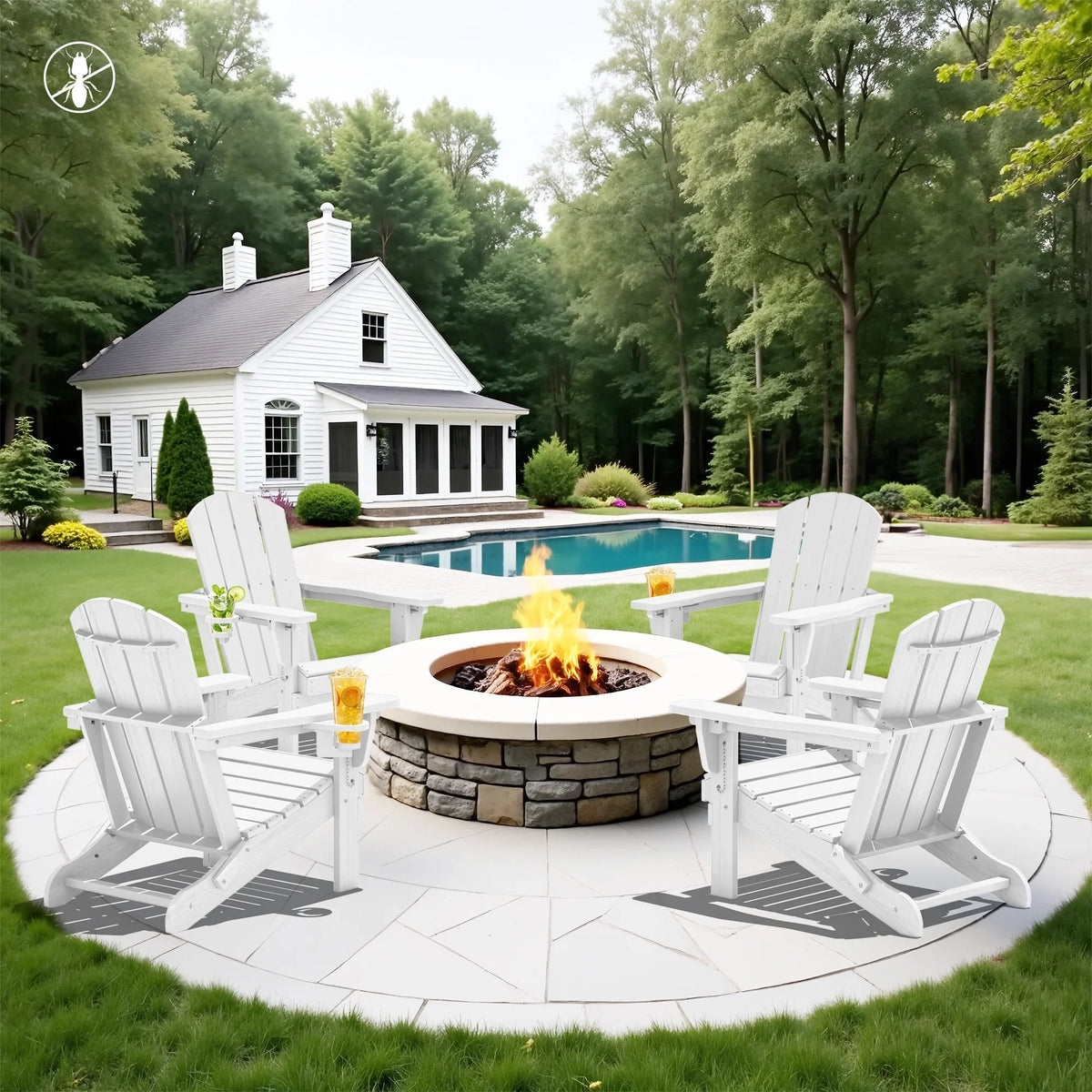 SERWALL Outdoor Adjustable Folding HDPE Adirondack Chairs Set of 2 with Cup Holder, Gray