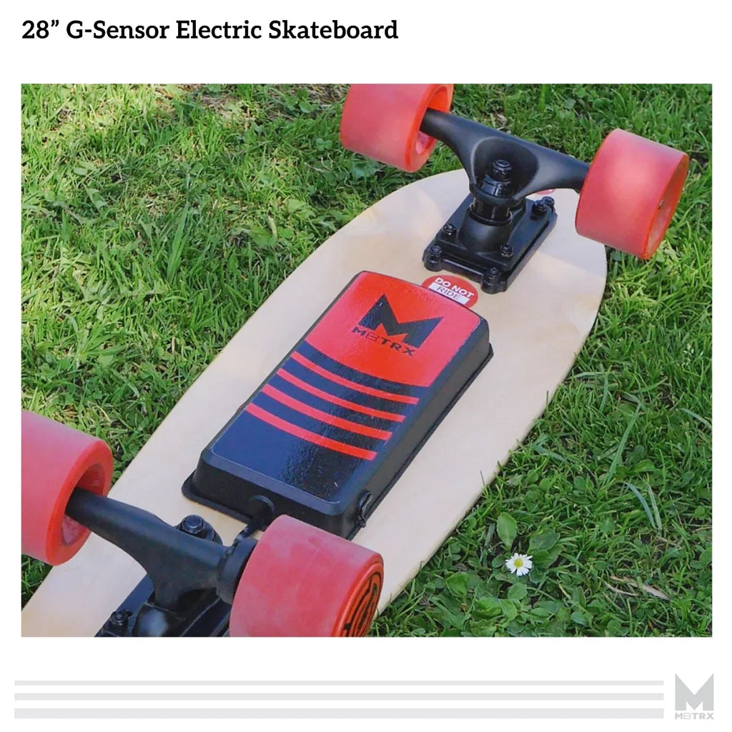 M8TRX EB100 Electric Skateboard, Gravity Sensor Riding, 300 Watt, 28" Deck, 10 MPH, Red