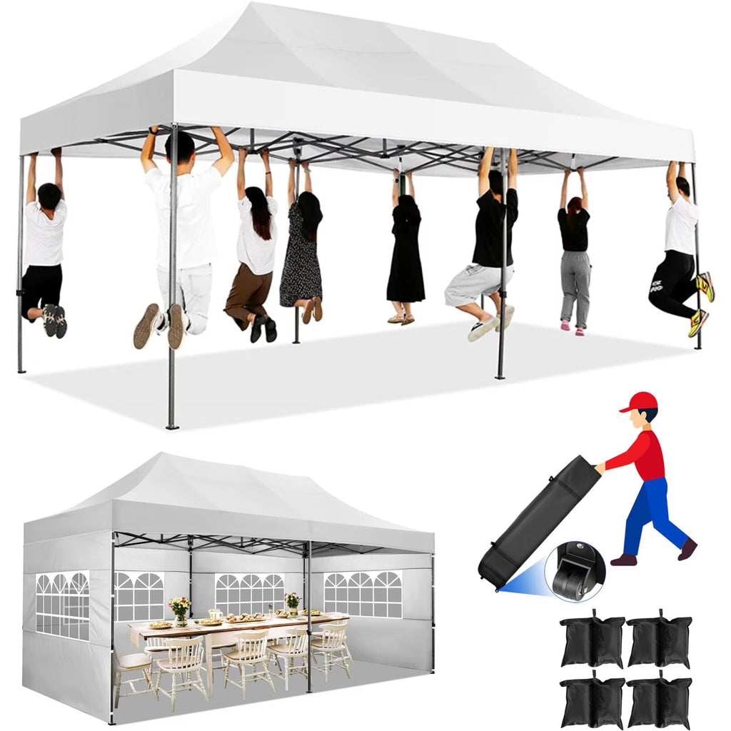 HOTEEL 10x20 Pop up Canopy with 6 Sidewalls Commercial Heavy Duty Canopy UPF 50+ All Weather Waterproof Outdoor Wedding Party Tents Gazebo with Roller Bag, Khaki