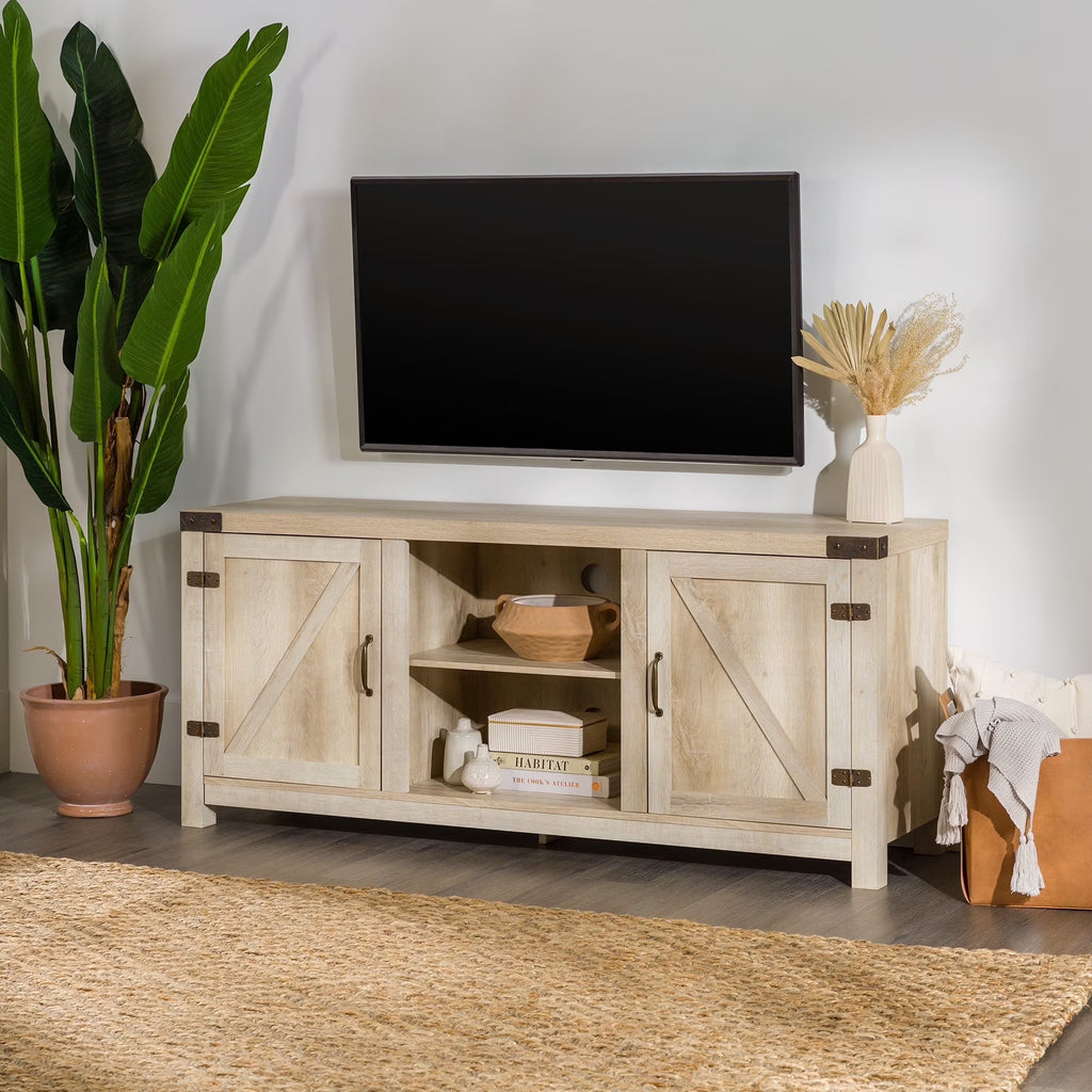 Walker Edison Modern Farmhouse Barn Door TV Stand for TVs up to 65", Grey Wash