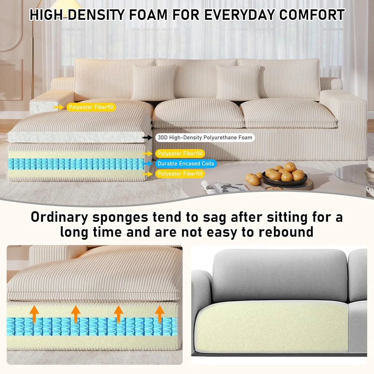 108" Modular Sectional Sofa, Cloud Sectional Couch with Deep Seat, Modern Modular L-Shape Sofa Couch with Chaise,Upholstered Couches for Living Room Bedroom