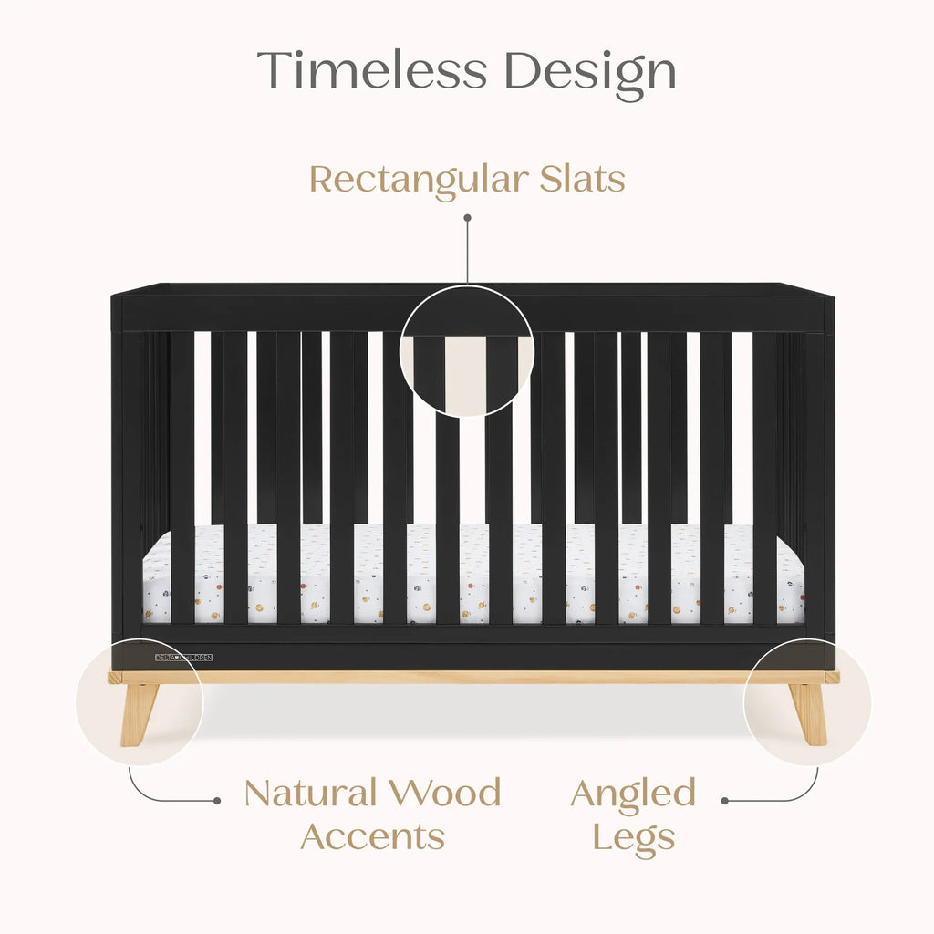 Delta Children Frankie 4-in-1 Convertible Crib - Greenguard Gold Certified, Black with Natural