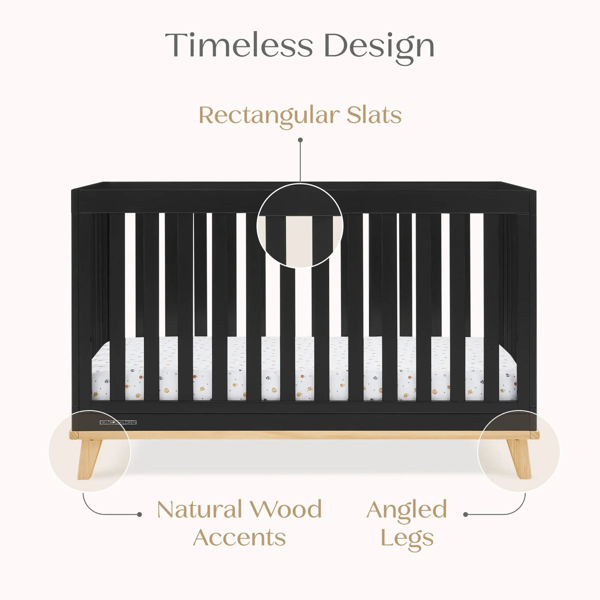Delta Children Frankie 4-in-1 Convertible Crib - Greenguard Gold Certified, Black with Natural