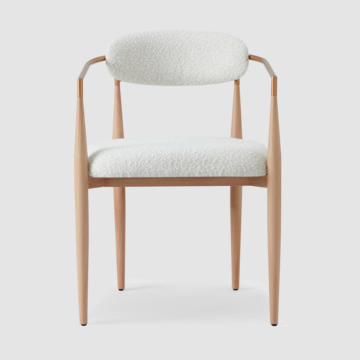 Set of 2 White Boucle Upholstered Dining Chair, Wood Grain Metal Frame Accent Chair for Kitchen Restaurant - Fortmok
