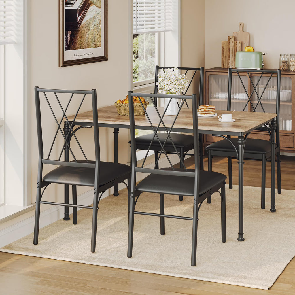 Huisuilinss Dining Table Set For 4,5-Piece Kitchen Table And Chairs Set,Farmhouse Rectangular Dining Room Table Set,Kitchen Table Set With 4 Chairs,Wood Metal Frame Dinette Set For Apartment