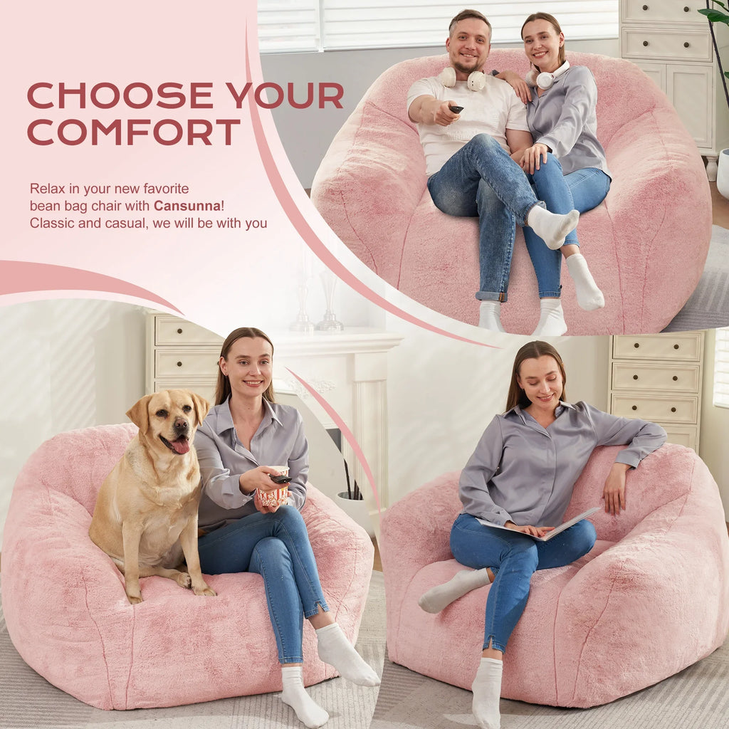 HOMGUAVA Giant Bean Bag Chair for Adults & Kids, Oversized Lounger Couch Large Lazy Chair w/ Stuffed Memory Foam & Wide Armrests, Light Gray