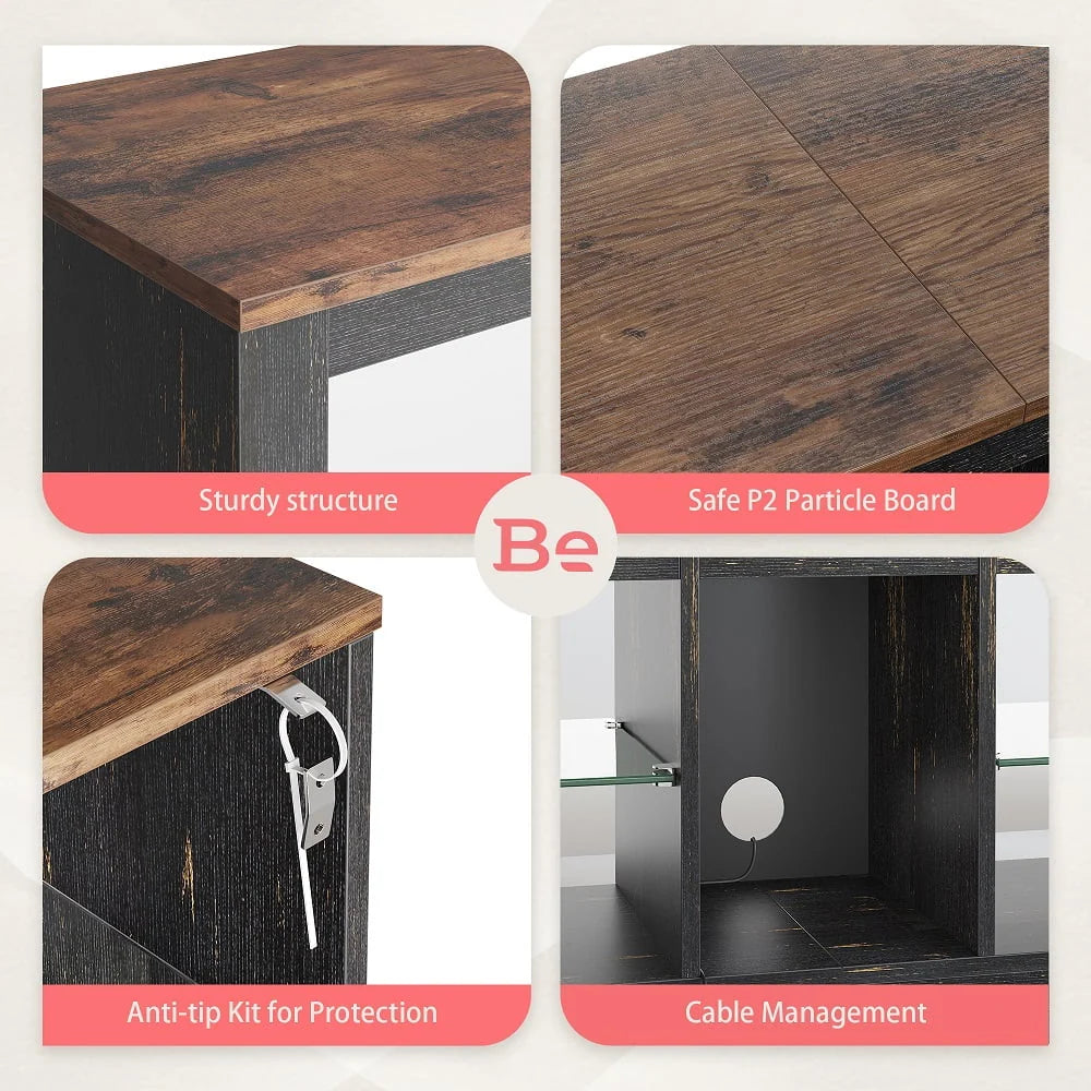 Bestier Entertainment Center with LED Lights TV Stand Media Console Table for TVs up to 60" in Light Grey