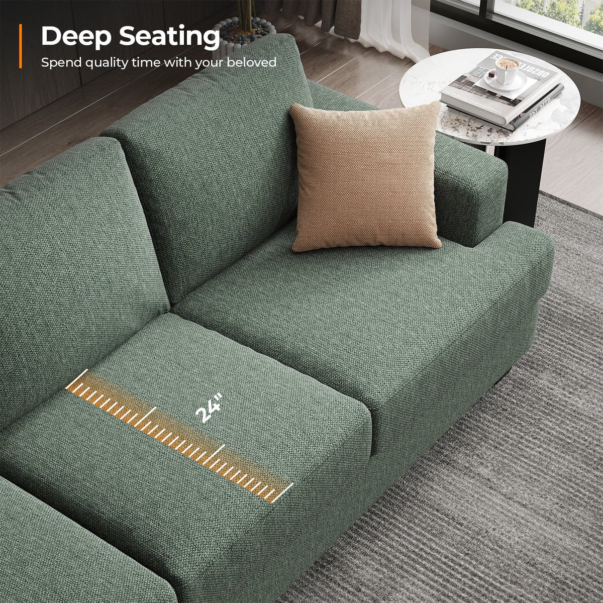 BLAZANT 3 Seater Sofa Oversize, 89" Extra Large Size Sofa Couch with Extra Deep Seats, Modern Loveseat Sofa, Comfortable Fabric, Easy to Install, for Living Room Apartment Lounge, Brown