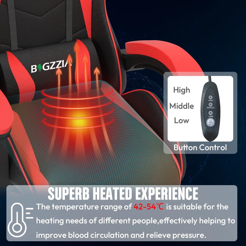 Bigzzia Gaming Chair with Heated Cushion, High Back Video Game Chairs with Pillow and Lumbar Support, Green