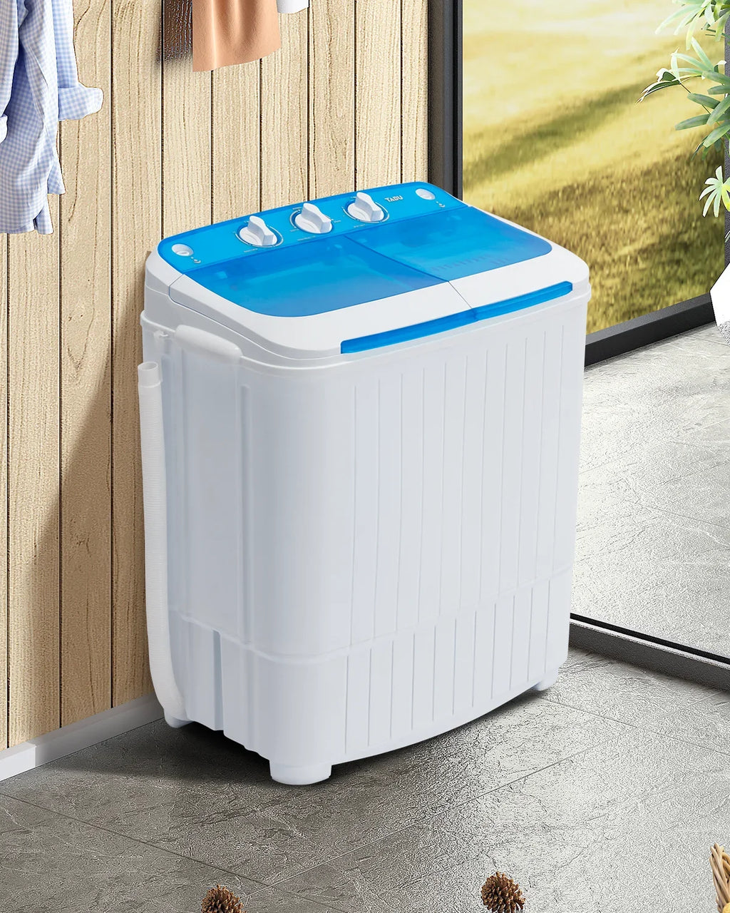 TABU 16.5lbs Portable Washing Machine,Electric Twin Tub Wash&Spin Combo,Semi-Automatic Washer,Gray