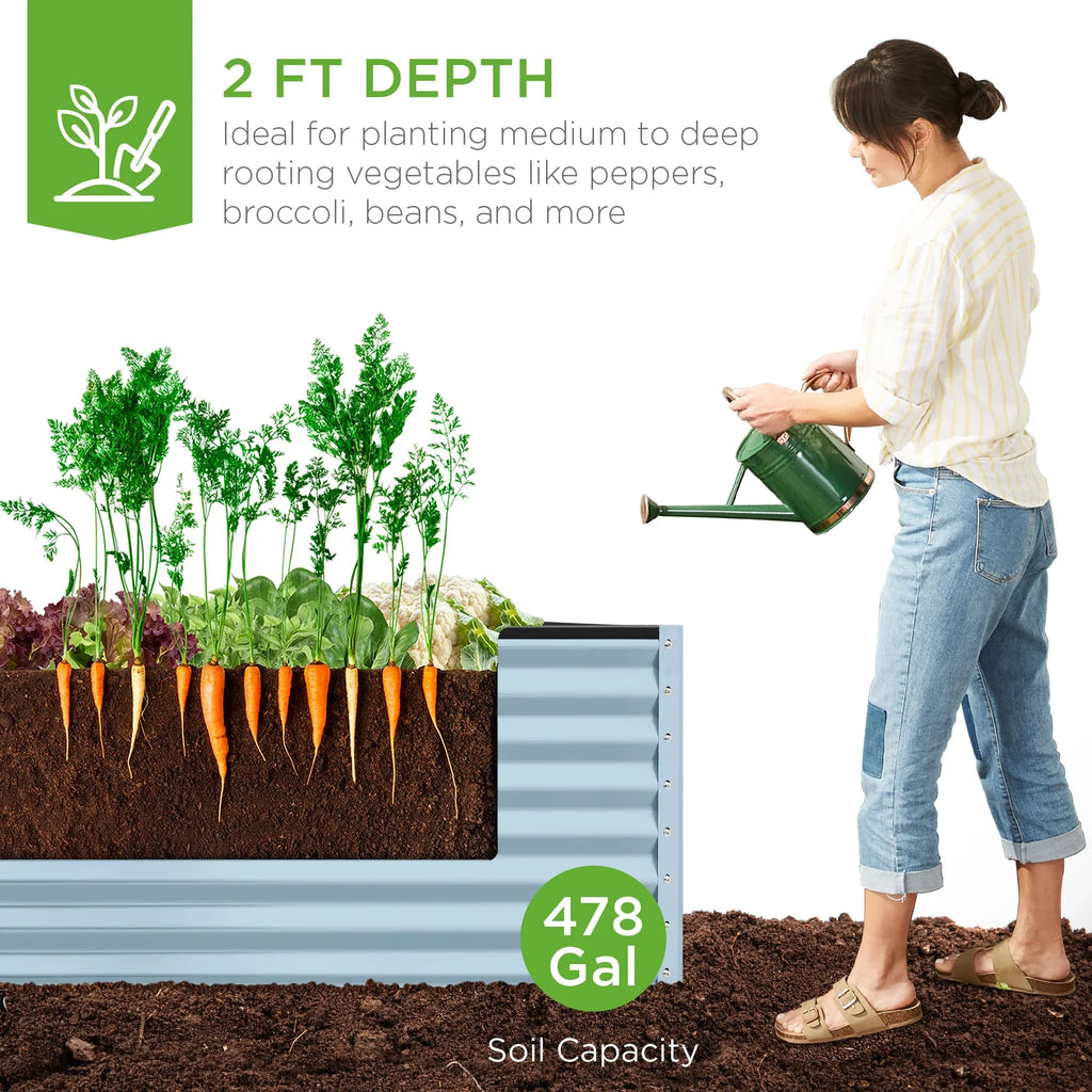 Best Choice Products 8x4x2ft Outdoor Metal Raised Garden Bed, Planter Box for Vegetables, Flowers, Herbs - Gray