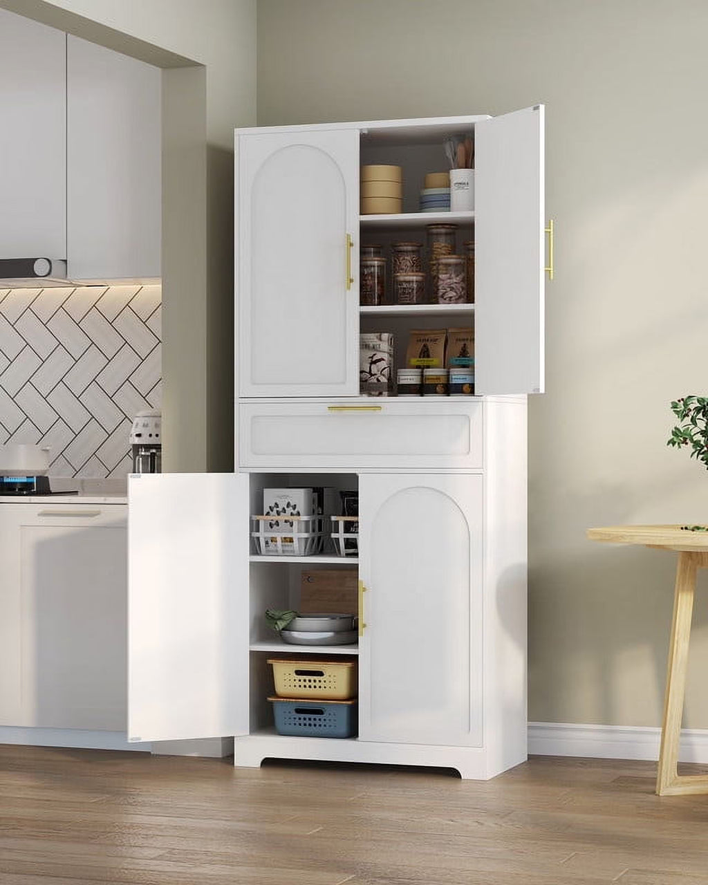 Kitchen Pantry Storage Cabinet, Freestanding Storage Cabinet with 4 Adjustable Shelves