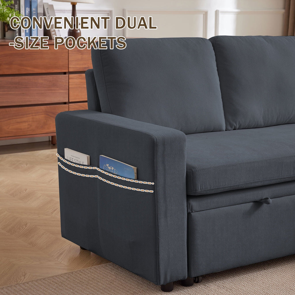 Pingliang Home Pull Out Sleeper Sofa Bed Sectional Sofa with Storage Chaise,L Shaped Sectionals Couches with Side Pockets,Modern Linen Reversible Sofa Couch for Living Room Apartment Office Studio