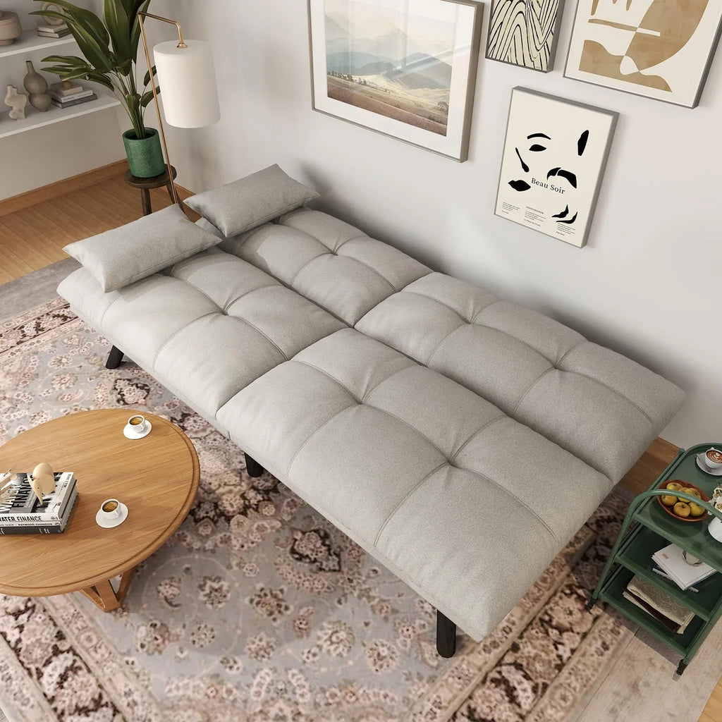 70"" Convertible Futon Sofa Bed Folding Bed Sleeper Couch for Living Room, Small Space or Office, Light Grey