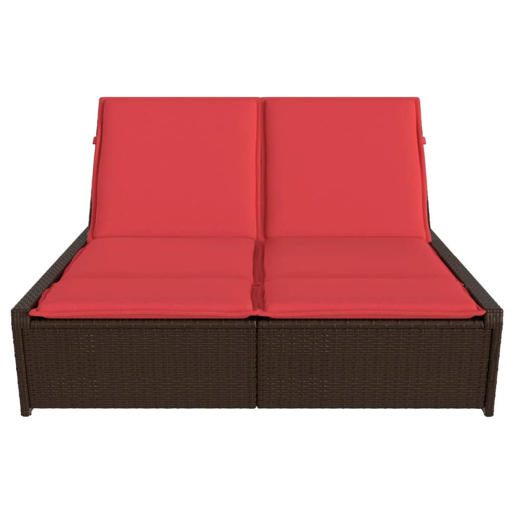 vidaXL Double Sun Lounger with Cushions Outdoor Poly Rattan Brown/Gray/Black