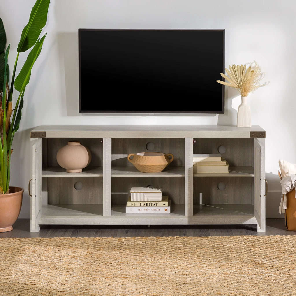 Walker Edison Modern Farmhouse Barn Door TV Stand for TVs up to 65", Grey Wash