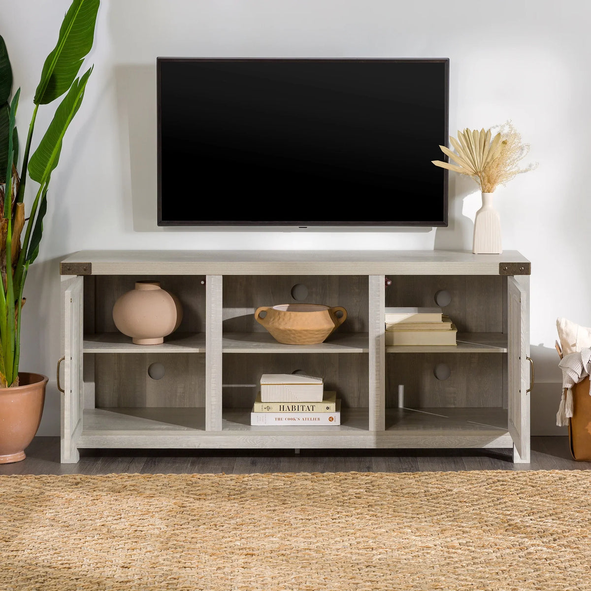 Walker Edison Modern Farmhouse Barn Door TV Stand for TVs up to 65", Grey Wash
