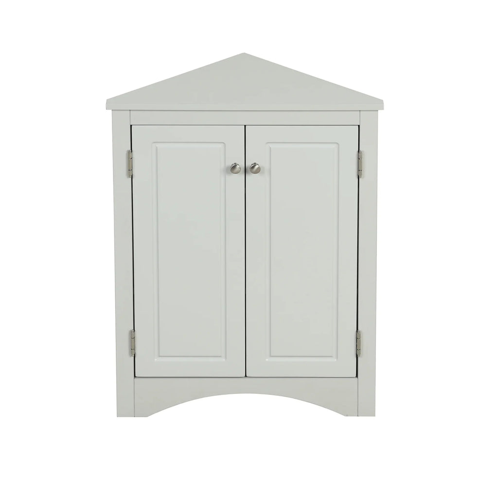 Triangle Bathroom Storage Cabinet, Wooden Corner Freestanding Floor Cabinet with Double Doors and Adjustable Shelves, Mordern Console Table for Bathroom, Living Room, Small Space, Grey
