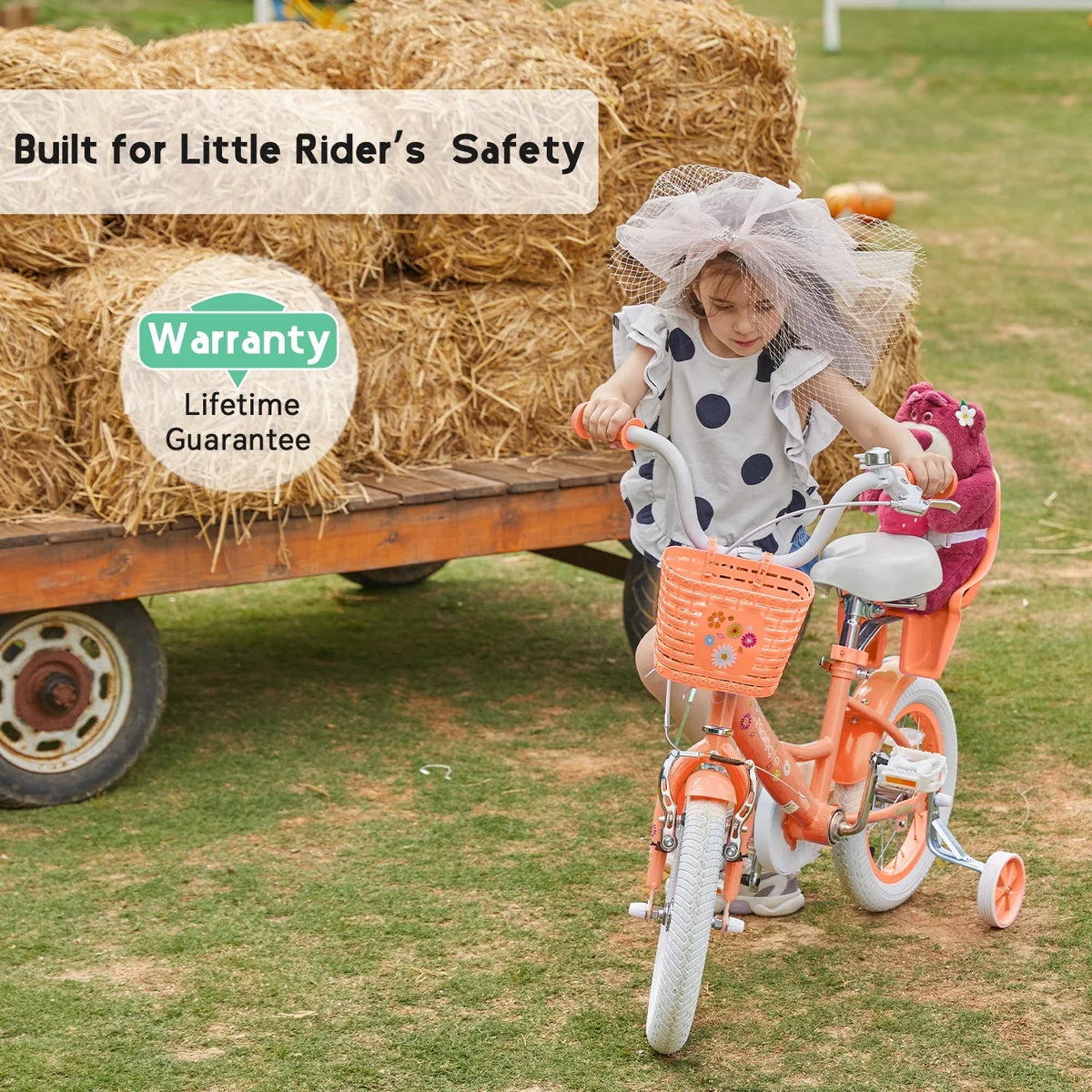 Glerc Maggie 12 inch Kids Girls Bike for Ages 2-4 Years Child, Peach