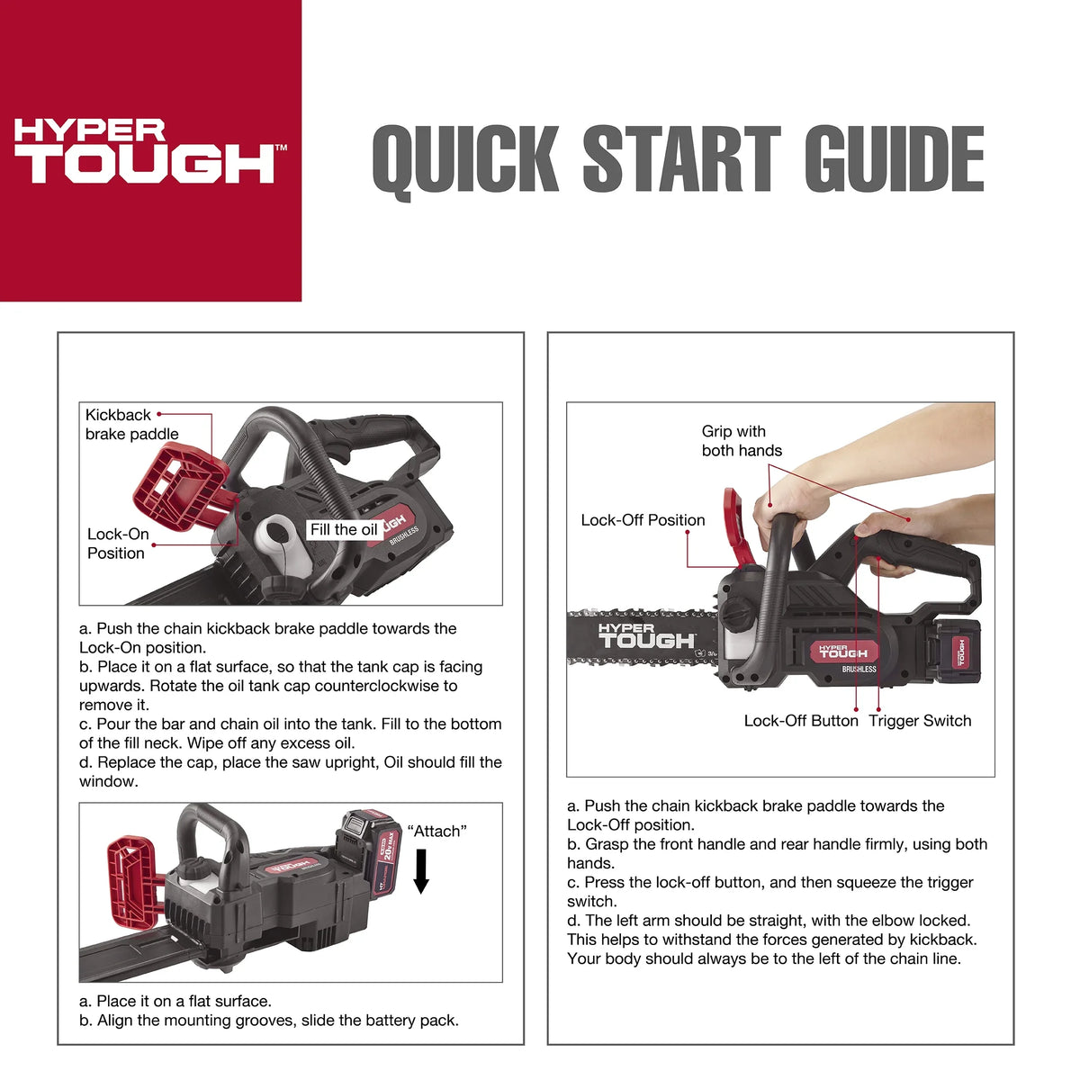 Hyper Tough 20V 4.0Ah Battery Powered 12in Brushless Chainsaw, HT22-401-03-03
