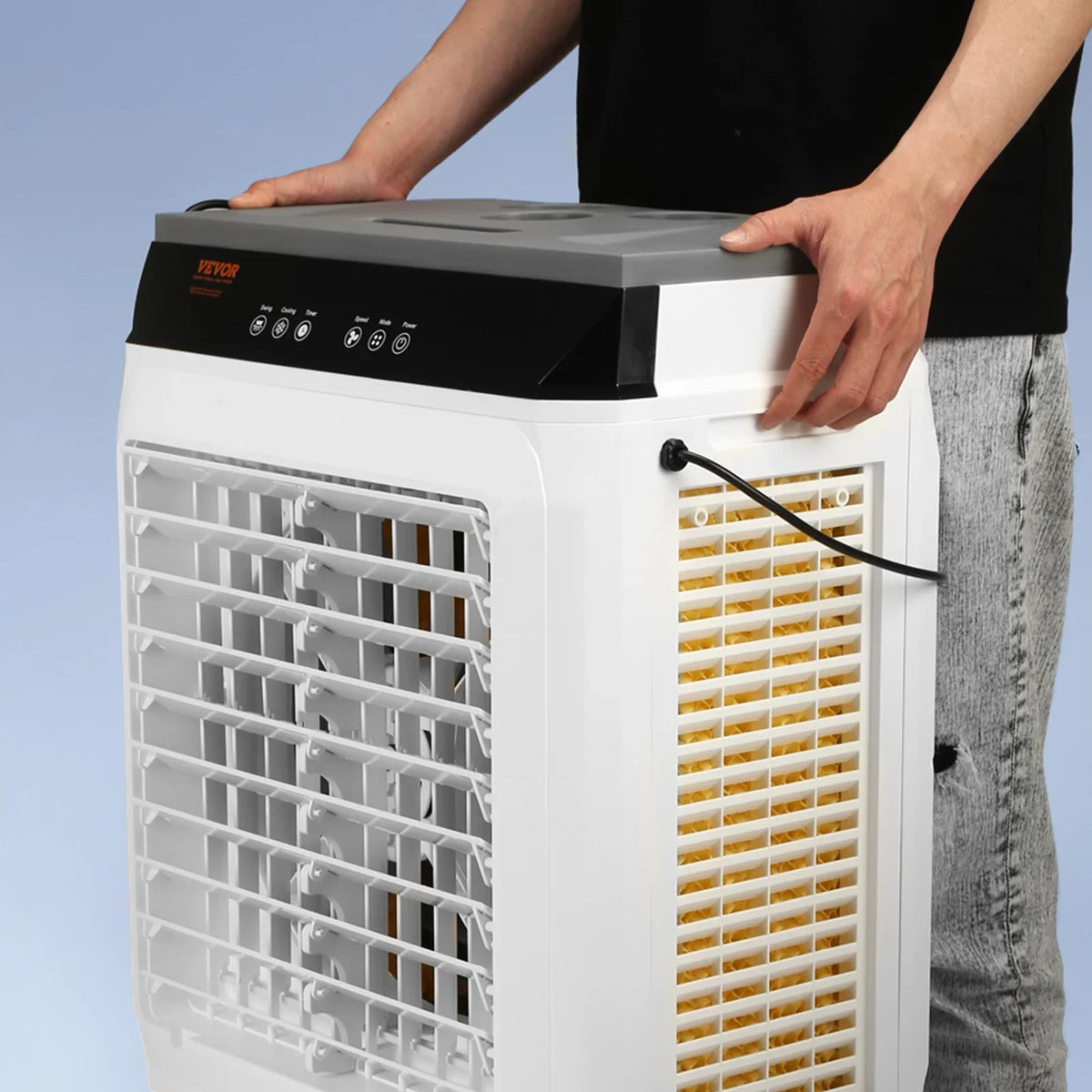 VEVOR Evaporative Air Cooler, 2100 CFM, 135" Oscillating Swamp Cooler with Adjustable 3 Speeds and 12 H Timer, 7 Gal Portable Air Cooler for 750 Sq.ft, Indoor/Outdoor Use