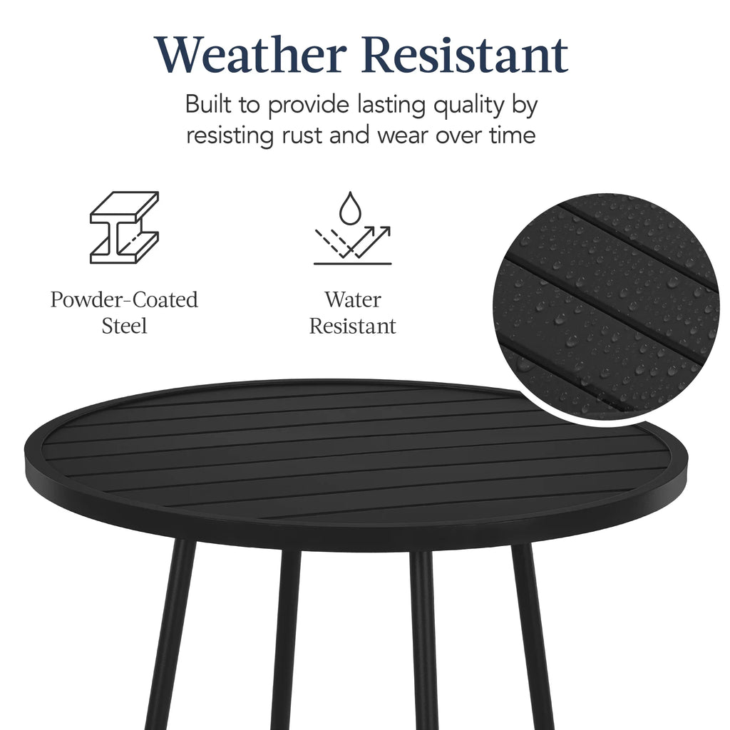 Best Choice Products 3-Piece Steel Patio Bar Height Round Bistro Set w/ Backless Stools, Slatted Design - Black
