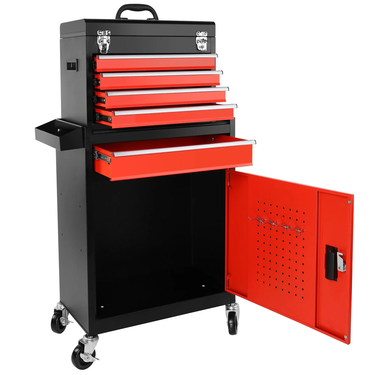 5-Drawer Rolling Tool Box, 2-IN-1 Hidden Multifunctional Tool Chest, Blue Tool Box on Wheels Storage Tool Organizer Cart, Hooks, Classification Box, Liner