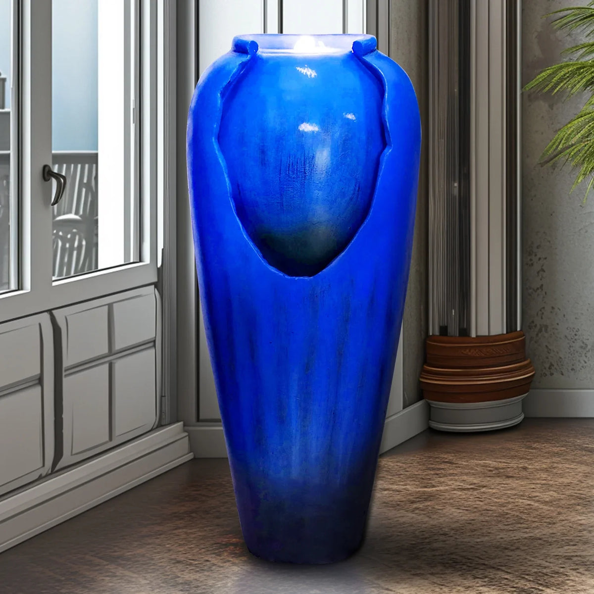 ourrco 30.7"H Concrete Vase Water Fountain, Modern Cascading Waterfall Feature with LED Lighting and Pump, Perfect for Indoor or Outdoor Home and Garden Decor, Red