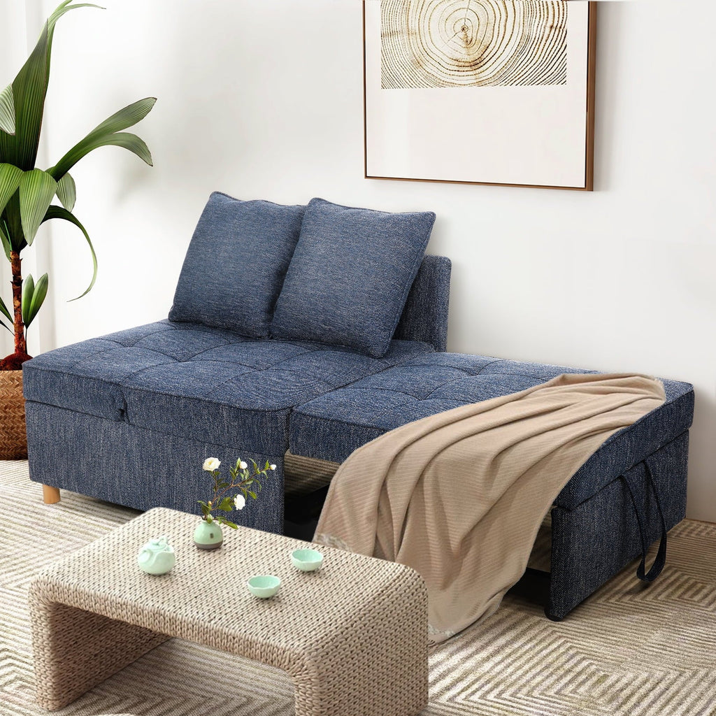 SEJOV 4-in-1 Convertible Sleeper Chair Bed, Linen Sofa Bed for Small Space, Futon Sofa with 2 Throw Pillows for Living Room, Single Recliner with 5 Adjustable Backrest for Bedroom Apartment, Brown