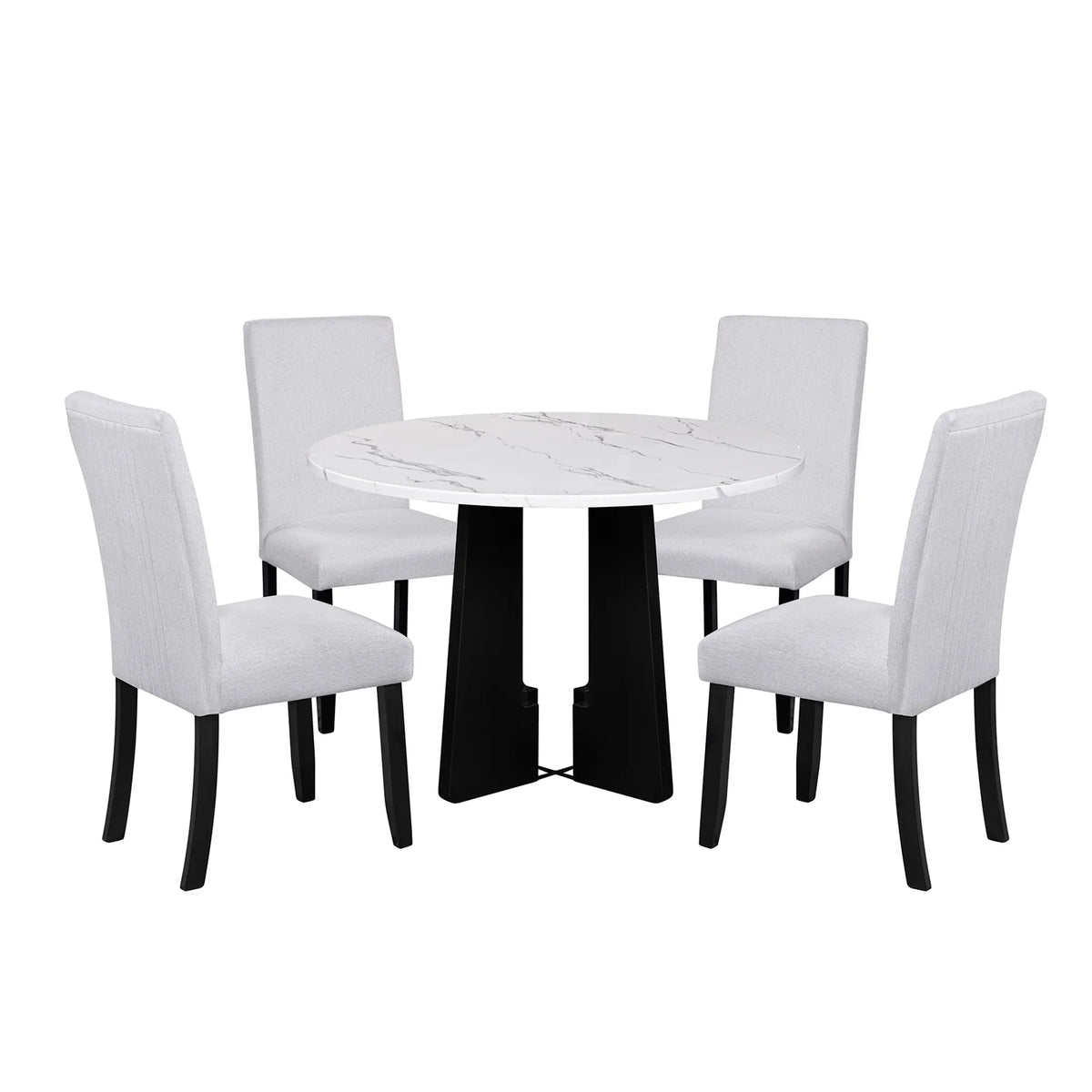 EUROCO 5-Piece Round Dining Table Set for 4, 43.3'' Kitchen Room Table with 4 Upholstered Chairs and Solid Wood Frame,Kitchen Table Set for Home Living Dining Room, Grey & Black