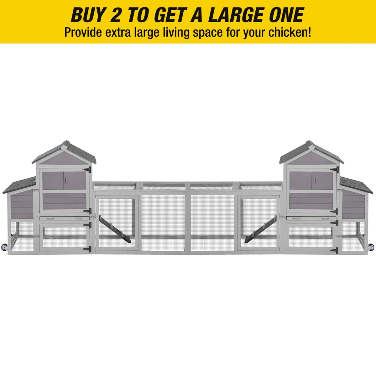 Aivituvin Mobile Chicken Coop with Wheels & Nesting Box for Outdoor, Expandable Wood Chicken House with Leakproof Pull-Out Tray and UV-Resistant Roof Panel, Gray