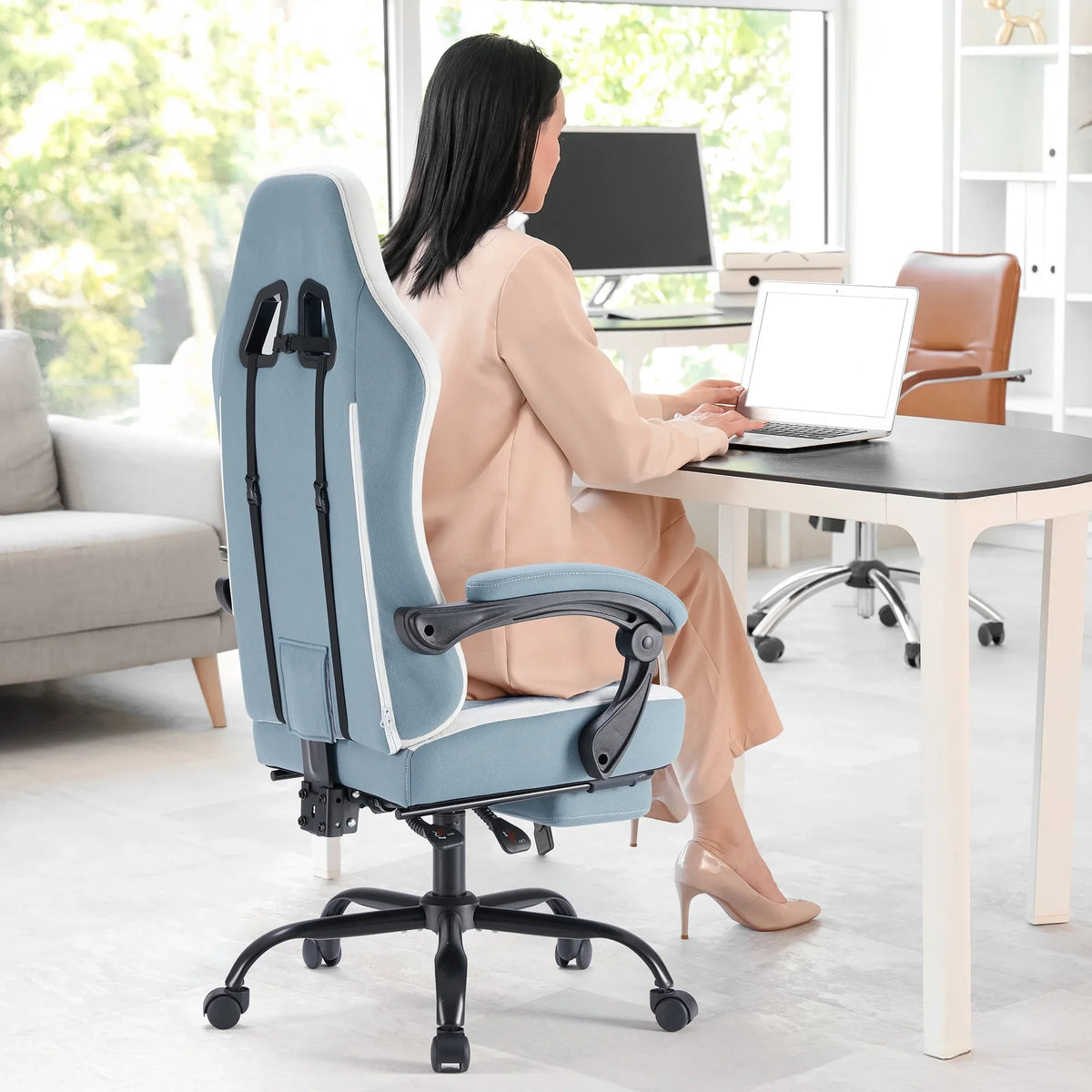 MCQ Ergonomic Swivel Gaming Chair with Headrest Lumbar Support for Home Office, Black and Grey