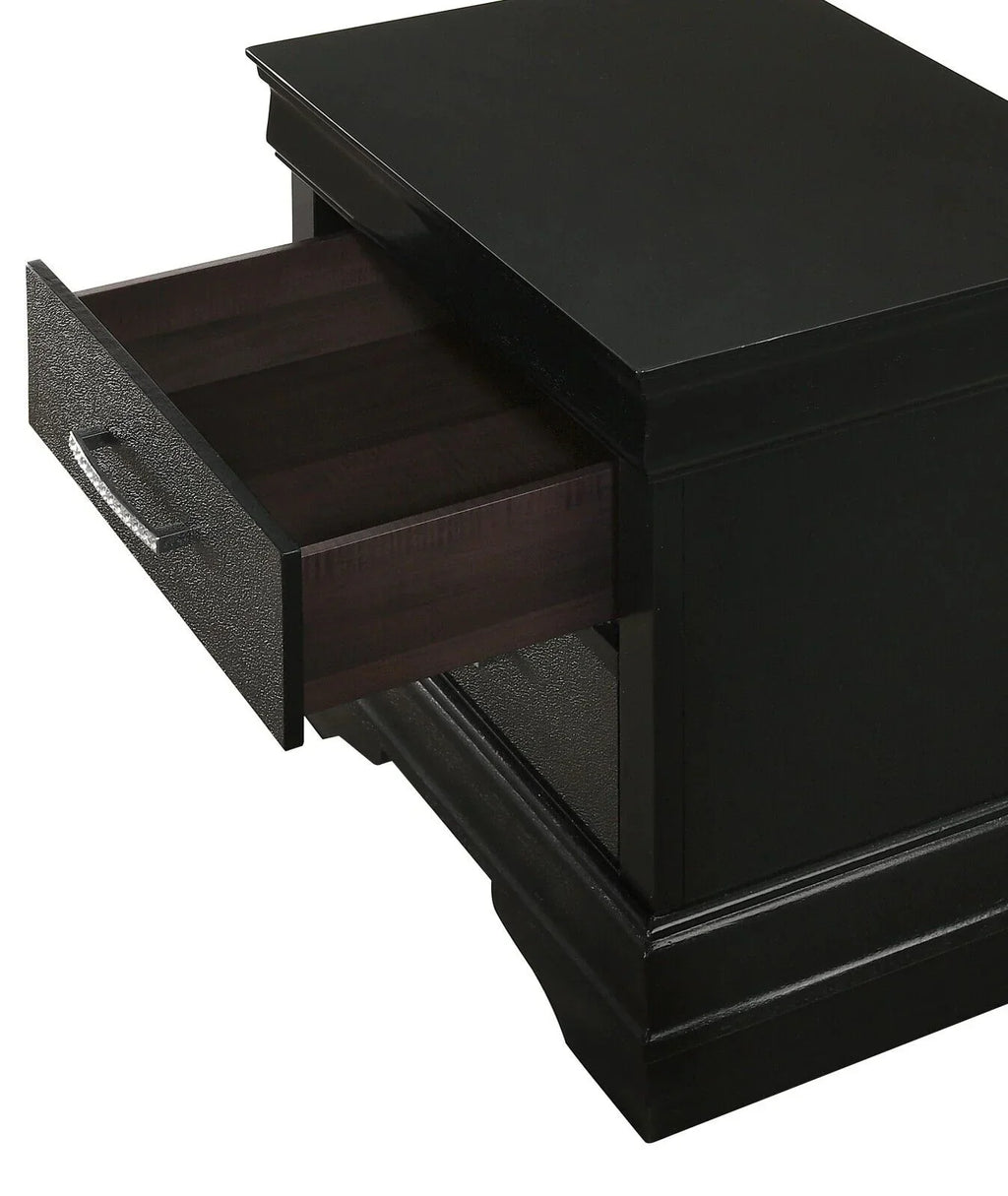 Modern 5pc Full Size Black Finish Upholstered Bed Set Solid Wood Storage Wooden Bedroom Furniture