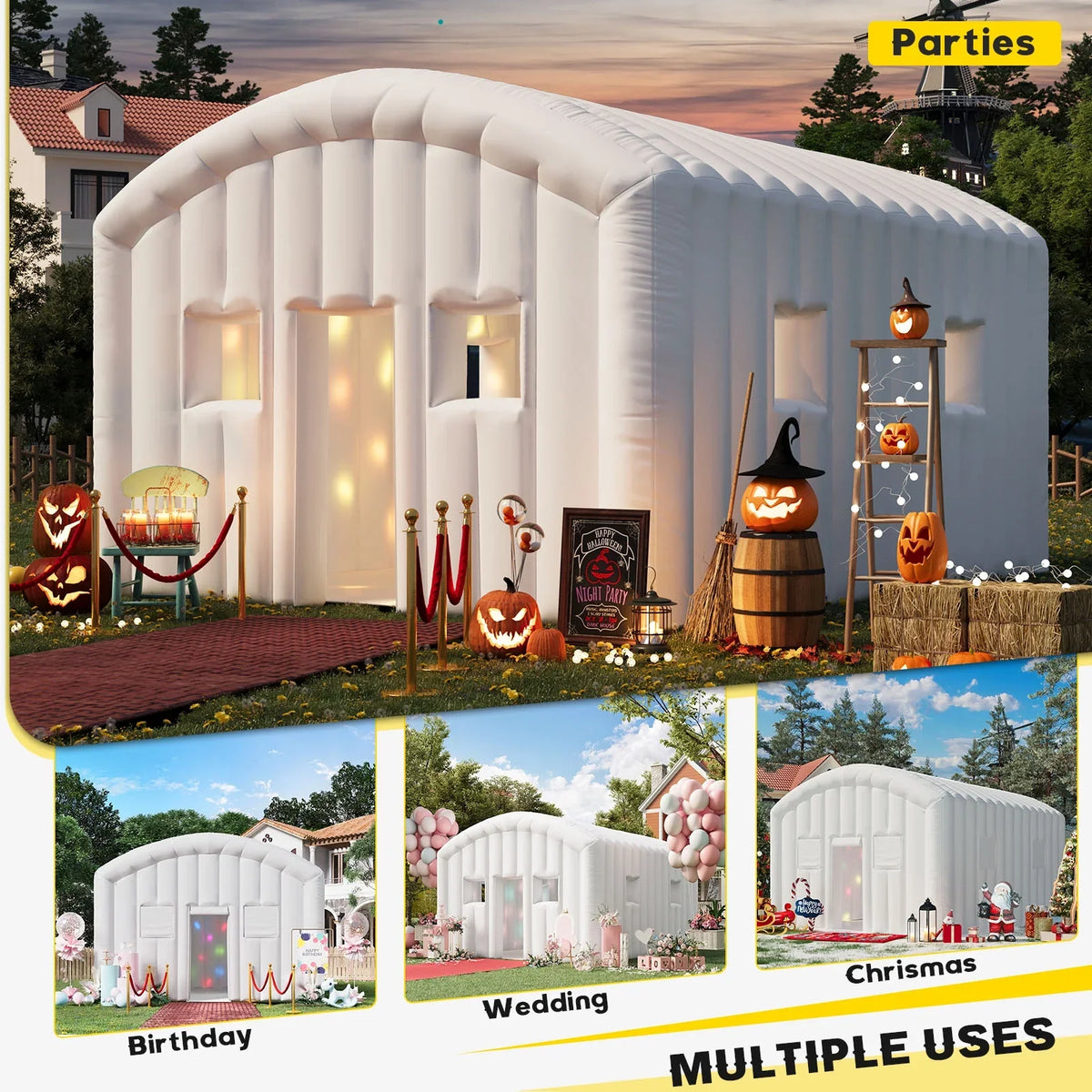 EROMMY Inflatable Nightclub 20x16.5x12 Ft, Inflatable Party Tent with 950w Blower, Inflatable Club Tent for Birthday Party Wedding Backyard Rental Business, Black