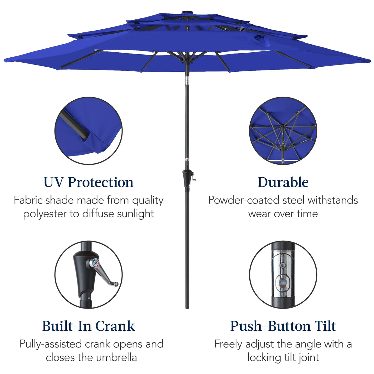 Best Choice Products 10ft 3-Tier Patio Umbrella, Market Sun Shade w/ Tilt Adjustment, Easy Crank - Red