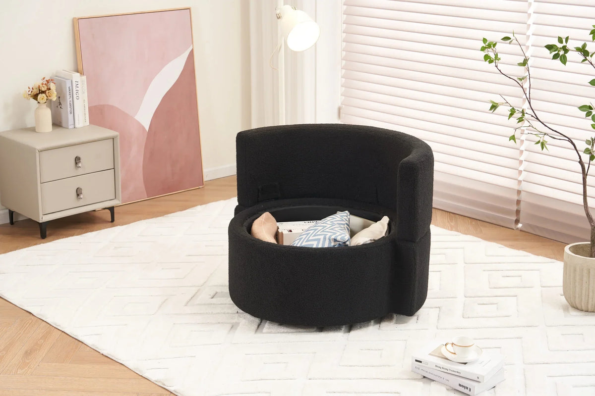 Swivel Barrel Chair, Teddy Round Swivel Accent Sofa Chairs with 3 Pillows and Storage, Modern 360 Degree Boucle Swivel Chairs for Living Room, Bedroom, Office (Dark Gray, Teddy)