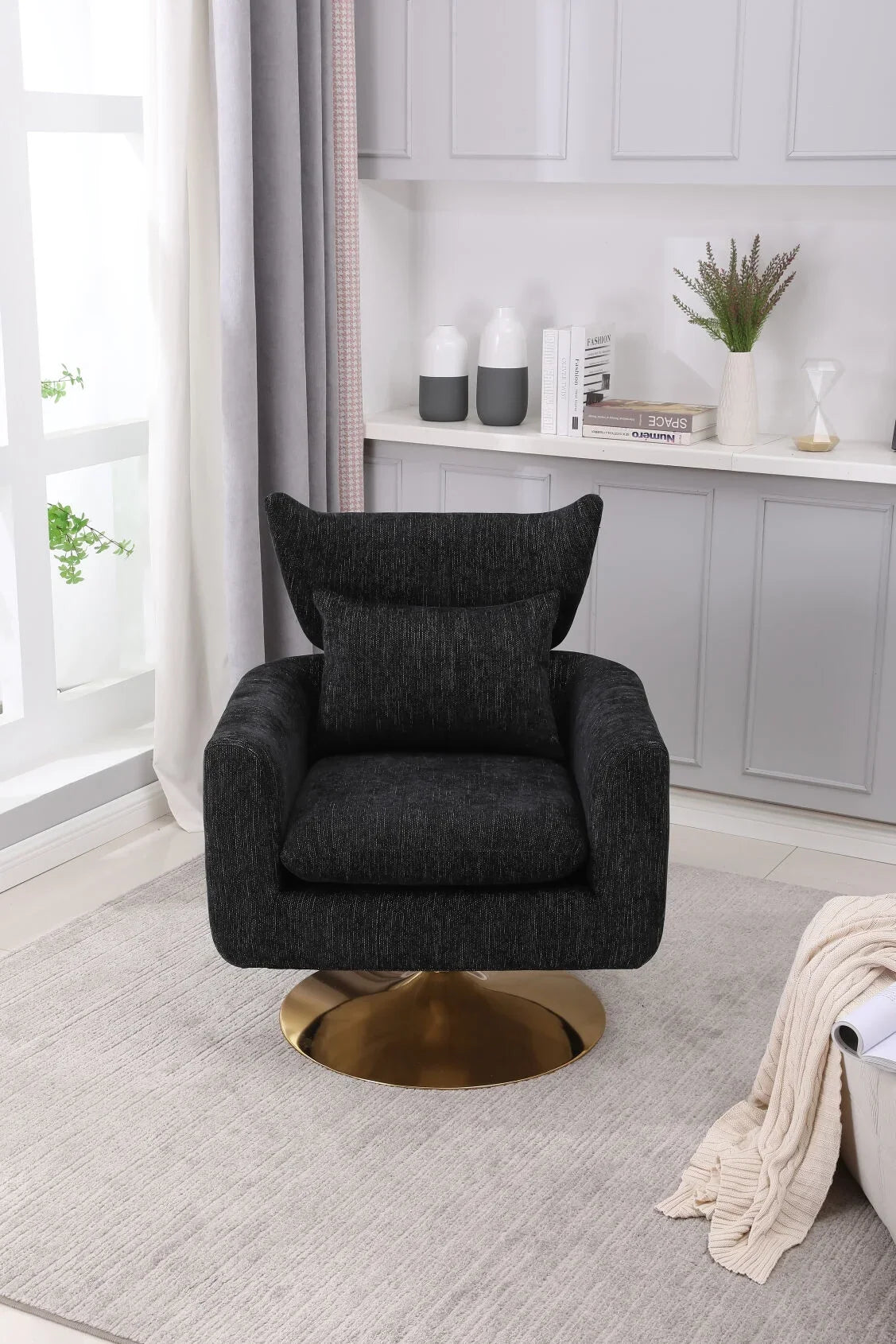 Swivel Accent Chair, Mid Century Modern 360 Degree Comfy Armchair with Wraparound Backrest, Linen Upholstered Single Sofa Chair for Living Room, Bedroom, Office, Orange